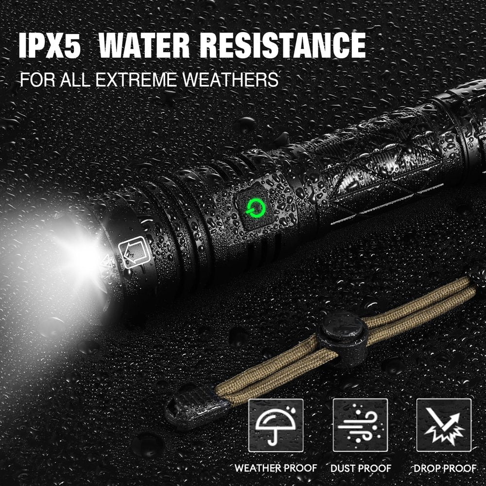 Rechargeable LED Flashlight, 90000 Lumens Super Bright Powerful LED Flashlight with 5 Modes, Waterproof Zoomable Tactical Flashlight for Emergency Camping Home