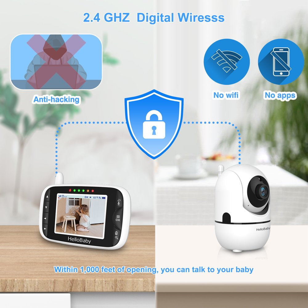 Baby Monitor with Remote Pan-Tilt-Zoom Camera, 3.2 Inch Video Baby Monitor HB65 with Camera and Audio, Night Vision, 2-Way Talk,Temperature Sensor, 960Ft Range