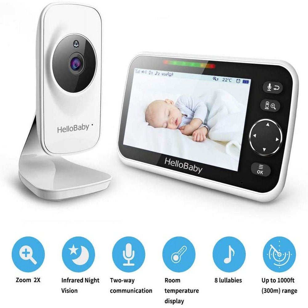 Video Baby Monitor with Camera and Audio 5" Color LCD Screen,  Monitor Camera, Infrared Night Vision, Temperature Display, Lullaby, Two Way Audio and VOX Mode 5 Inches