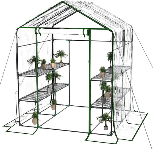 3 Tier Pop Up Portable Indoor and Outdoor Mini Greenhouse Kit with Anchors and Ropes with 8 Shelves L56.29''Xw56.29''Xh76.77''