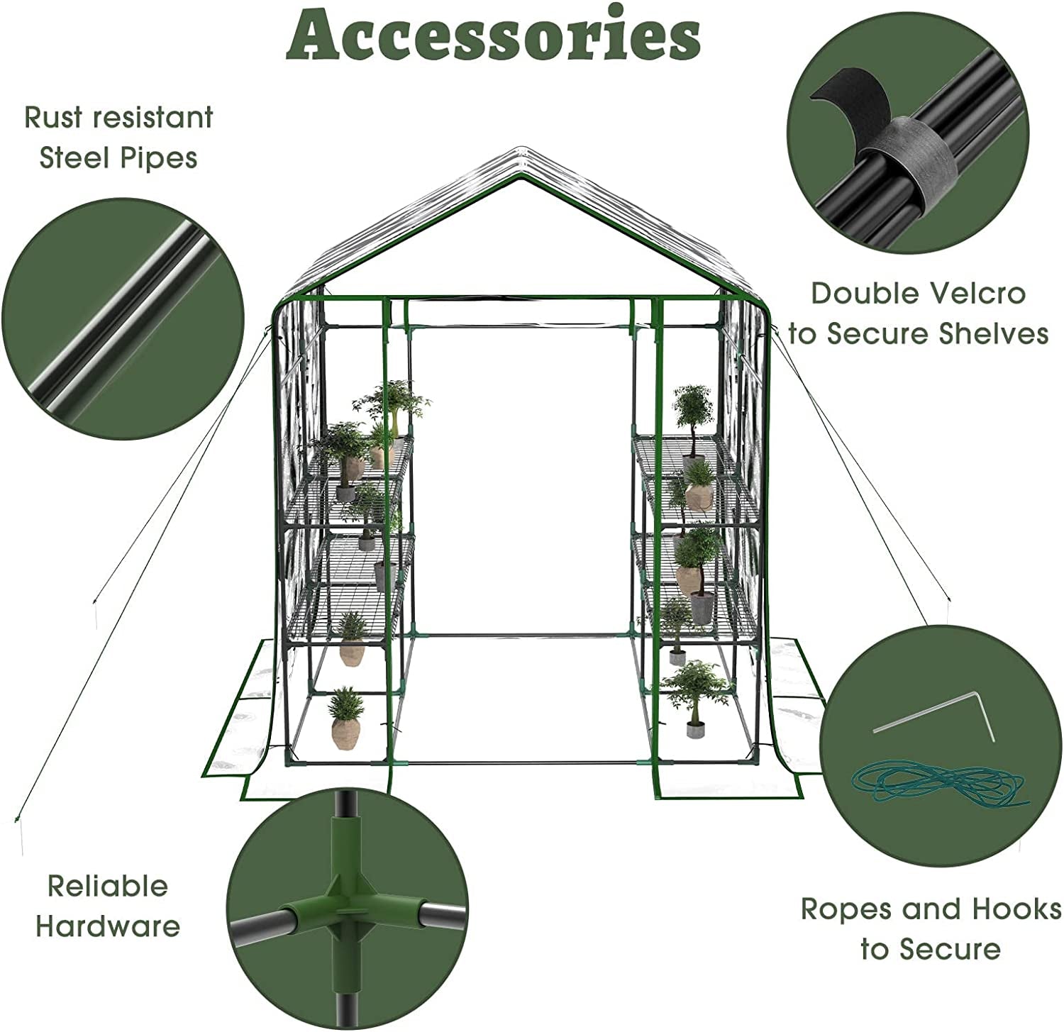 3 Tier Pop Up Portable Indoor and Outdoor Mini Greenhouse Kit with Anchors and Ropes with 8 Shelves L56.29''Xw56.29''Xh76.77''