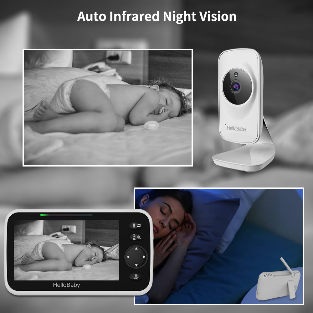 Video Baby Monitor with Camera and Audio 5" Color LCD Screen,  Monitor Camera, Infrared Night Vision, Temperature Display, Lullaby, Two Way Audio and VOX Mode 5 Inches