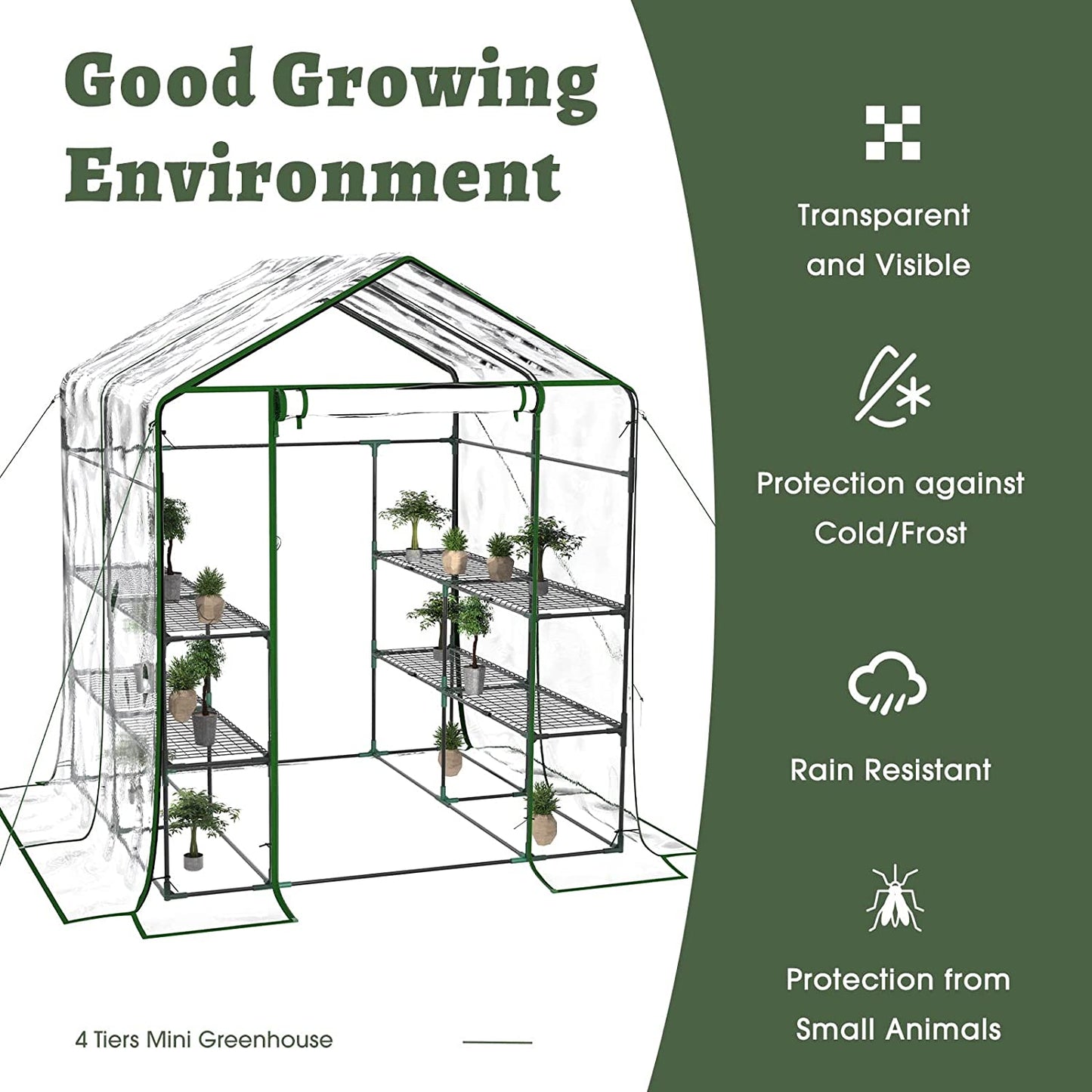 3 Tier Pop Up Portable Indoor and Outdoor Mini Greenhouse Kit with Anchors and Ropes with 8 Shelves L56.29''Xw56.29''Xh76.77''