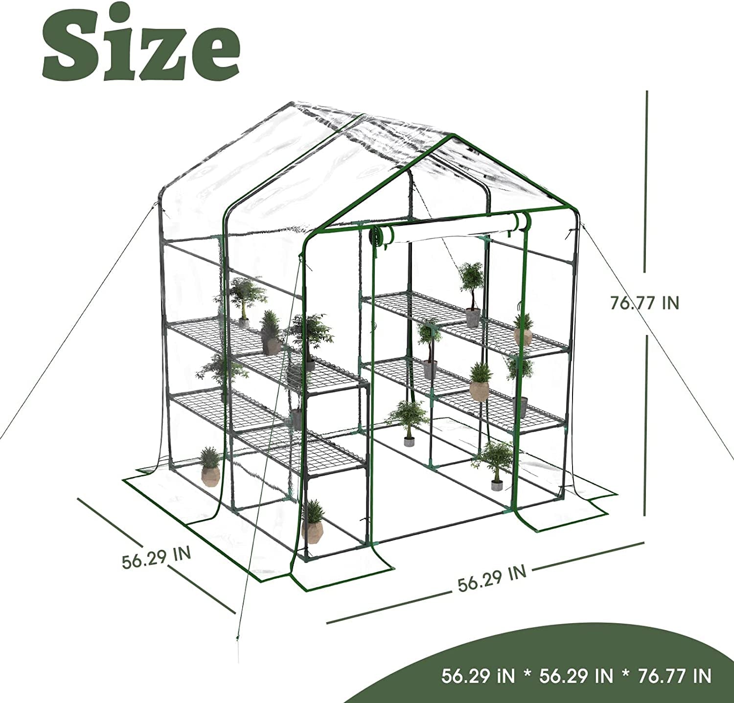 3 Tier Pop Up Portable Indoor and Outdoor Mini Greenhouse Kit with Anchors and Ropes with 8 Shelves L56.29''Xw56.29''Xh76.77''